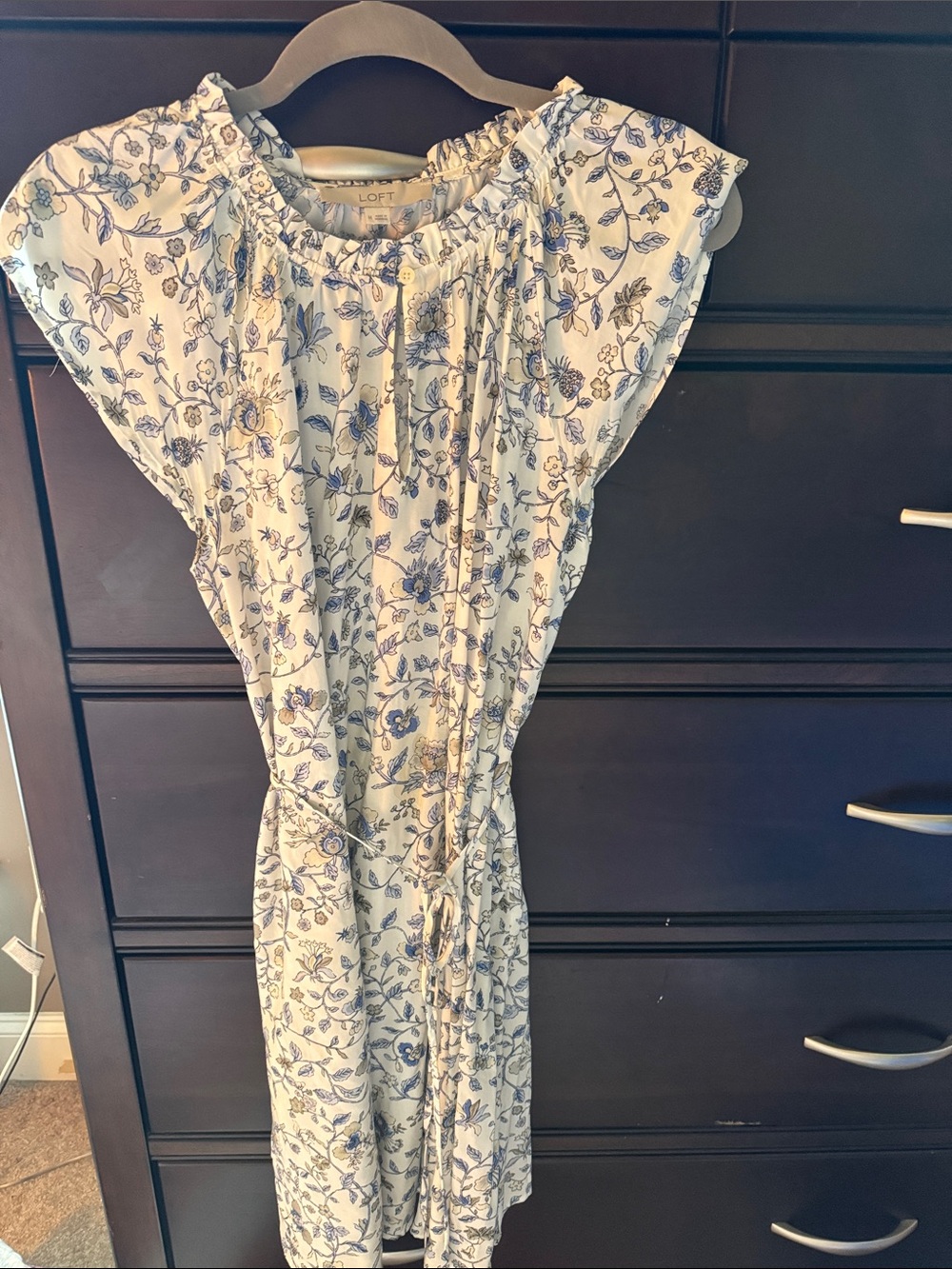 Loft Floral  Dress in Cream, Blue and Gray
